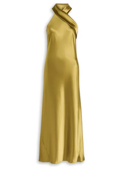 Galvan Pandora Scarf-effect Satin Midi Dress In Green