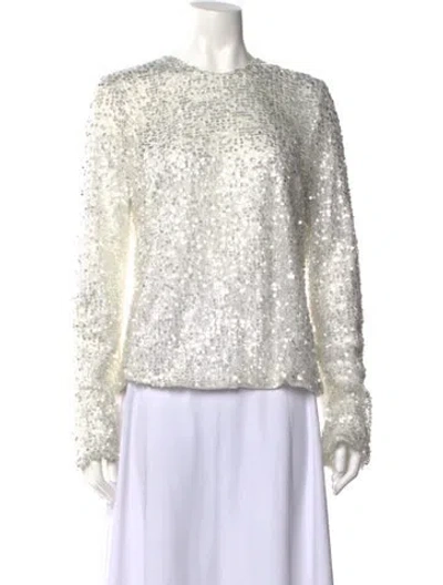 Pre-owned Galvan Patterned Crew Neck Top In White