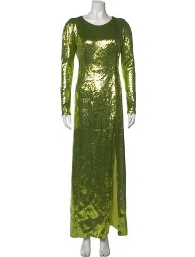 Pre-owned Galvan Patterned Long Dress In Green