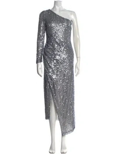 Pre-owned Galvan Patterned Midi Length Dress In Blue