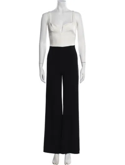 Pre-owned Galvan Plunge Neckline Jumpsuit In Black/white