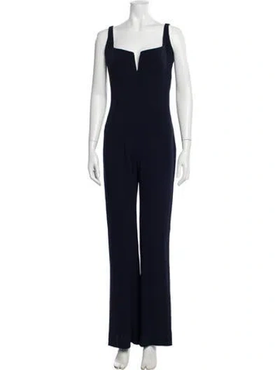 Pre-owned Galvan Plunge Neckline Jumpsuit In Blue