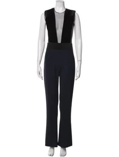 Pre-owned Galvan Plunge Neckline Jumpsuit In Blue