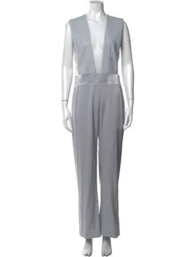 Pre-owned Galvan Plunge Neckline Jumpsuit In Grey