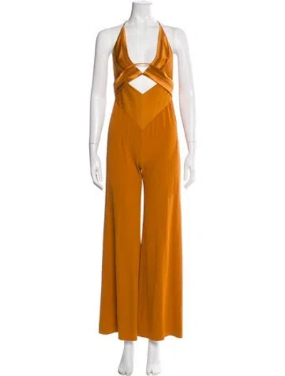 Pre-owned Galvan Plunge Neckline Jumpsuit In Orange