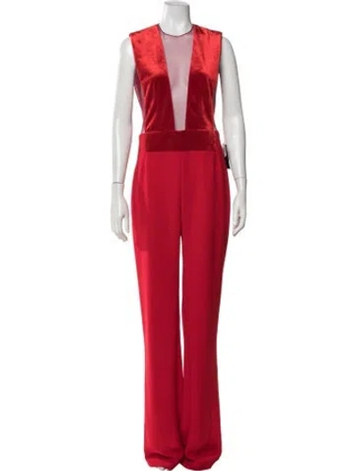 Pre-owned Galvan Plunge Neckline Jumpsuit In Red