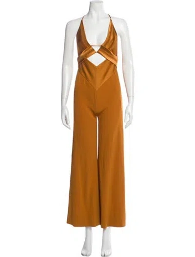Pre-owned Galvan Plunge Neckline Jumpsuit W/ Tags In Orange