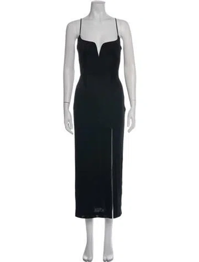 Pre-owned Galvan Plunge Neckline Long Dress In Black