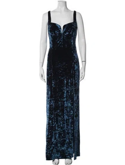 Pre-owned Galvan Plunge Neckline Long Dress In Blue