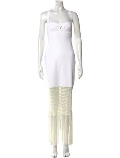 Pre-owned Galvan Plunge Neckline Long Dress In Neutral