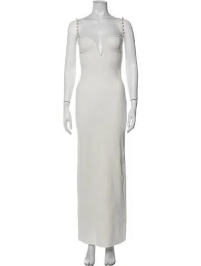 Pre-owned Galvan Plunge Neckline Long Dress In Neutrals