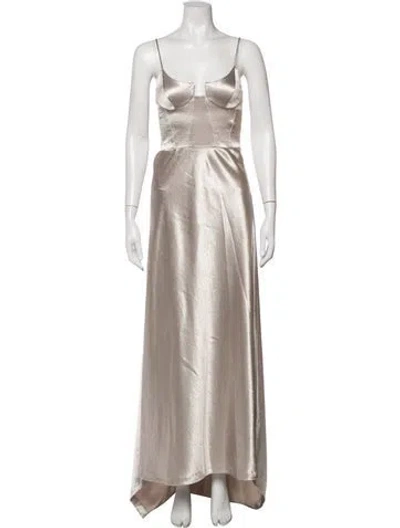 Pre-owned Galvan Plunge Neckline Long Dress In Neutrals/white