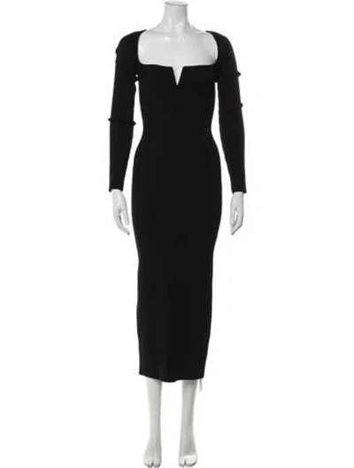 Pre-owned Galvan Plunge Neckline Midi Length Dress In Black