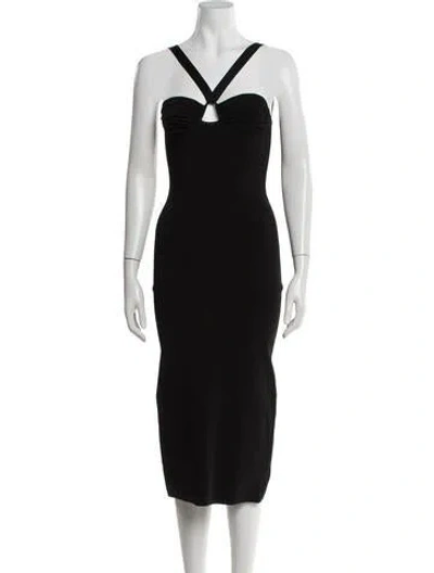 Pre-owned Galvan Plunge Neckline Midi Length Dress In Black