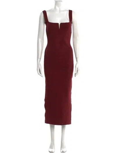 Pre-owned Galvan Plunge Neckline Midi Length Dress In Burgundy