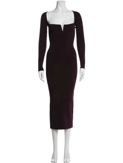 Pre-owned Galvan Plunge Neckline Midi Length Dress In Burgundy