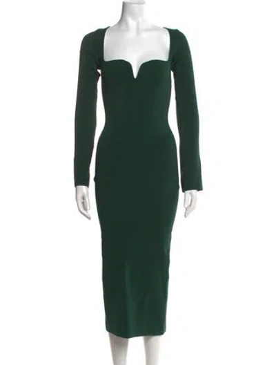 Pre-owned Galvan Plunge Neckline Midi Length Dress In Green