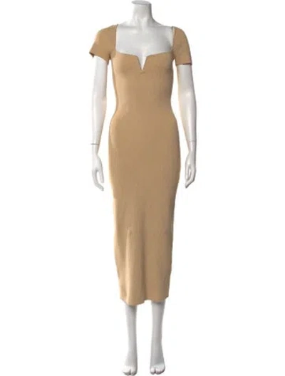 Pre-owned Galvan Plunge Neckline Midi Length Dress In Neutral