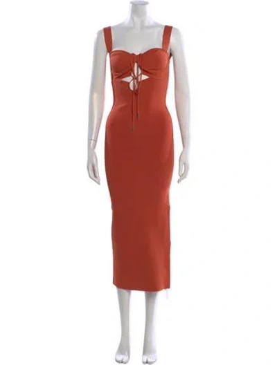 Pre-owned Galvan Plunge Neckline Midi Length Dress In Orange