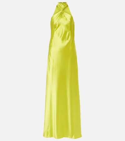 Galvan Portico Halterneck Satin Gown In Green