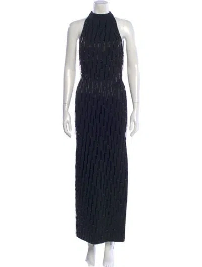 Pre-owned Galvan Printed Long Dress In Blue