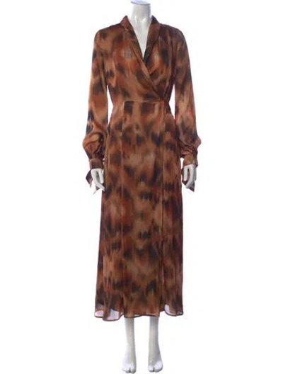 Pre-owned Galvan Printed Long Dress In Brown