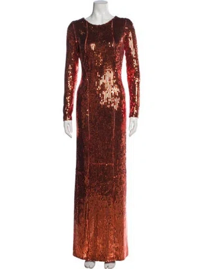 Pre-owned Galvan Printed Long Dress In Orange