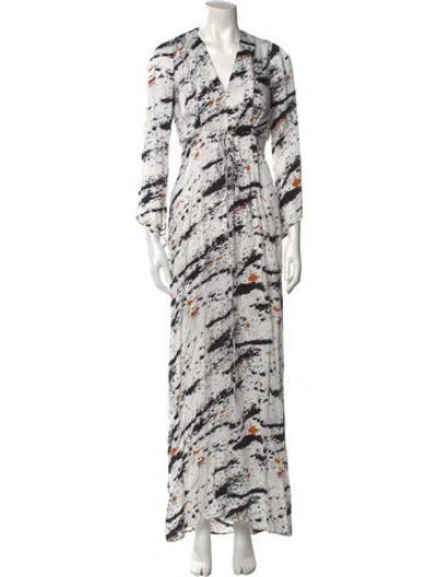 Pre-owned Galvan Printed Long Dress In White