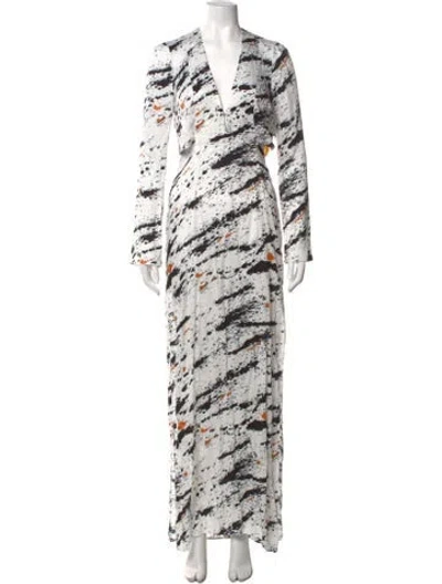 Pre-owned Galvan Printed Long Dress In White