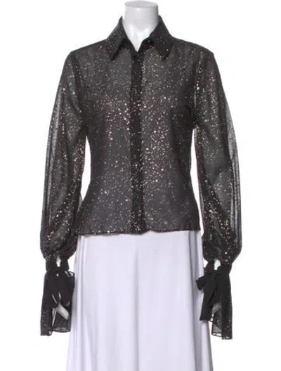 Pre-owned Galvan Printed Long Sleeve Blouse In Black