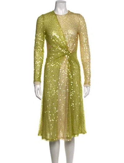 Pre-owned Galvan Printed Midi Length Dress In Green/yellow