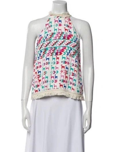 Pre-owned Galvan Printed Mock Neck Top In Neutral