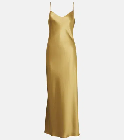 Galvan Provence Satin Slip Dress In Green