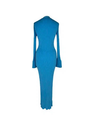 Pre-owned Galvan Rhea Ribbed-knit Maxi Dress In Blue