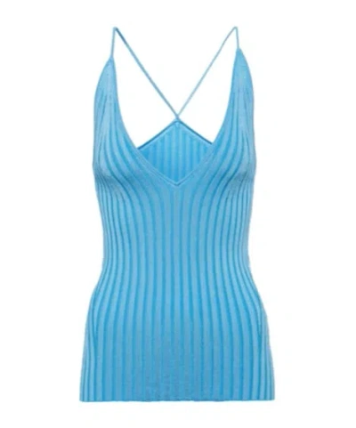 Galvan Rhea Ribbed-knit Tank Top In Blue