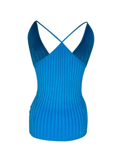 Pre-owned Galvan Rhea Ribbed-knit Tank Top In Blue