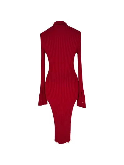 Pre-owned Galvan Ribbed-knit Midi Dress In Red