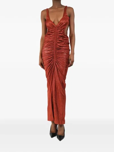 Pre-owned Galvan Ruched Cutout Dress In Red