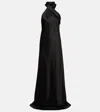 Galvan Pandora Halterneck Satin Gown In Black