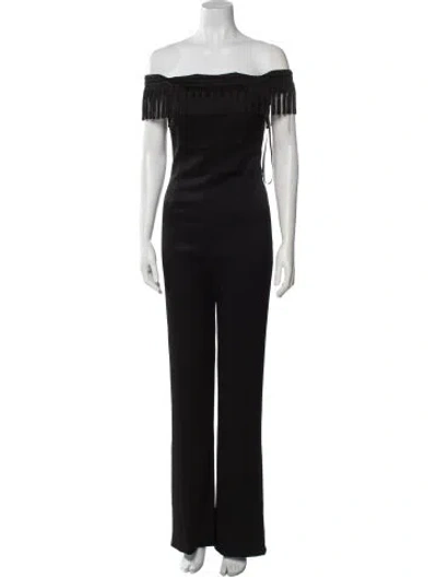 Pre-owned Galvan Satin Off-the-shoulder Jumpsuit In Black