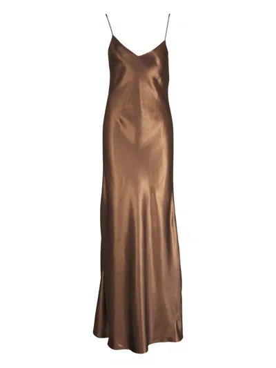 Galvan Satin Slip Maxi Dress In Brown