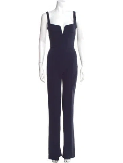 Pre-owned Galvan Satin Square Neckline Jumpsuit In Blue