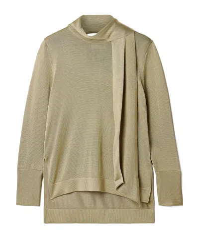 Galvan Ida Scarf-detailed Metallic Jersey Top In Green