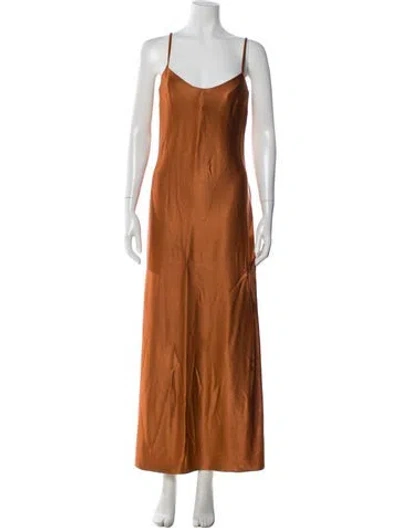 Pre-owned Galvan Scoop Neck Long Dress In Brown