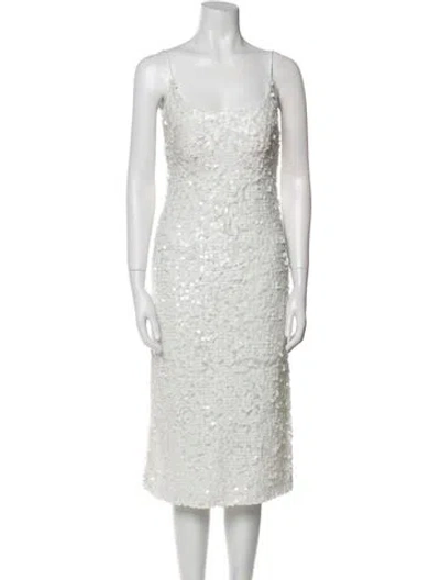 Pre-owned Galvan Scoop Neck Midi Length Dress In White