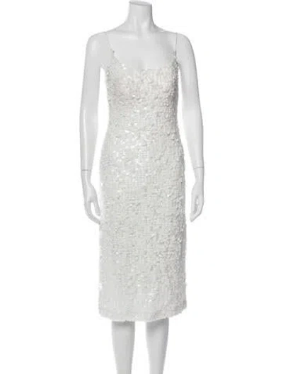 Pre-owned Galvan Scoop Neck Midi Length Dress In White