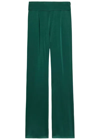 Galvan Sculpted Flared-leg Satin Trousers In Green