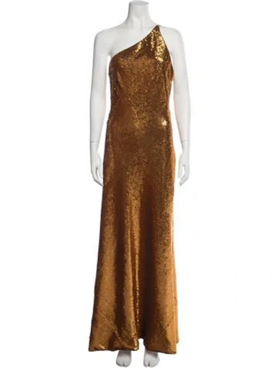 Pre-owned Galvan Sequin Long Dress In Gold