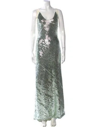 Pre-owned Galvan Sequin Long Dress In Green