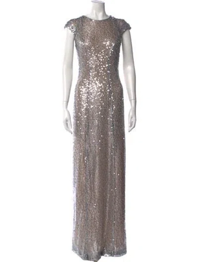 Pre-owned Galvan Sequin Long Dress In Silver